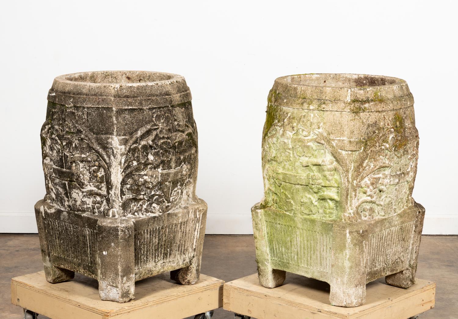 PAIR, LARGE CAST STONE GRAPE VINE