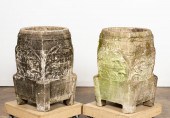 PAIR, LARGE CAST STONE GRAPE V