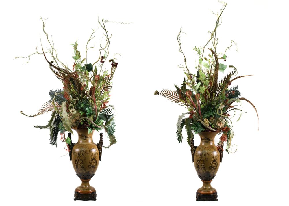 PAIR, LARGE CERAMIC DECORATED