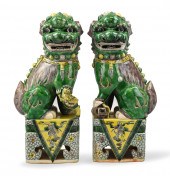 PAIR LARGE CHINESE SANCAI GLAZ