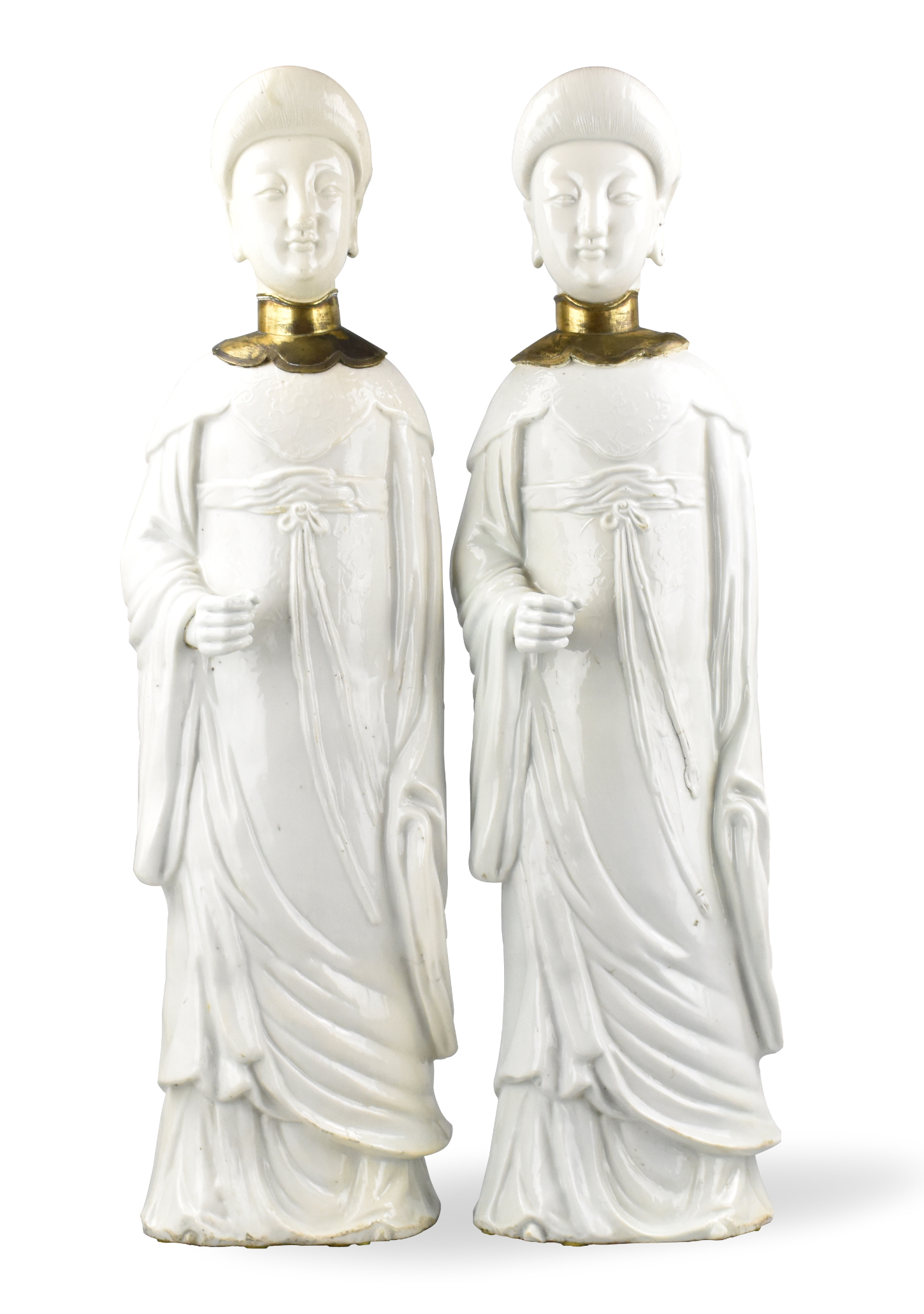 PAIR LARGE CHINESE WHITE GLAZE LADY