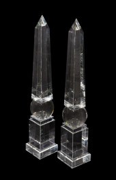 PAIR LARGE COLORLESS GLASS OBE