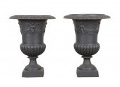 PAIR LARGE DARK PAINTED CAST I