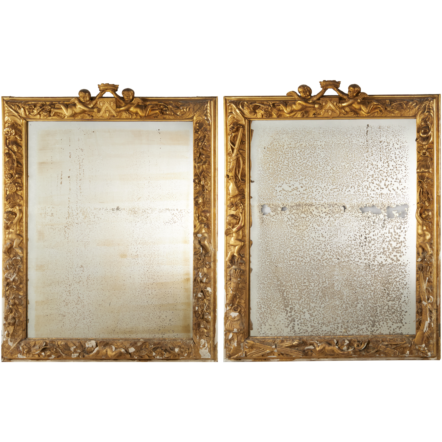 PAIR LARGE FRENCH GILTWOOD HERALDIC