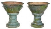 PAIR LARGE GLAZED CERAMIC PLAN