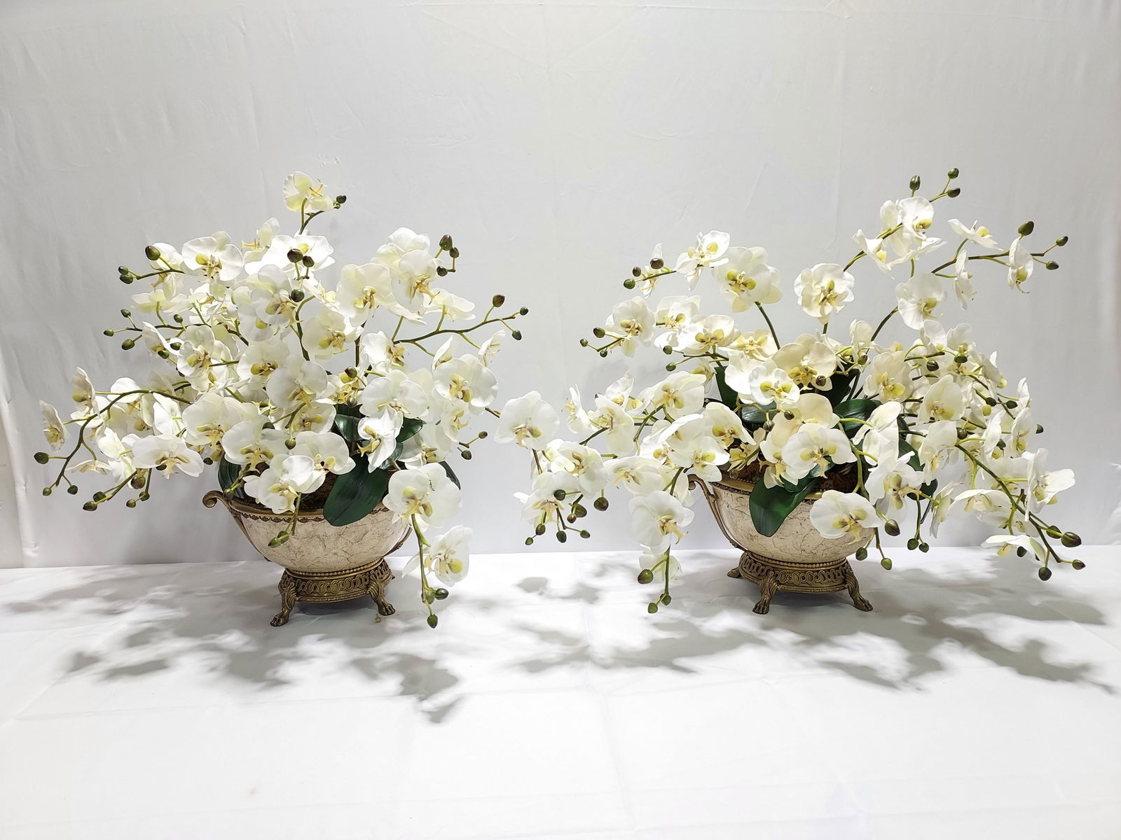 PAIR LARGE HIGH END FAUX ORCHIDS IN