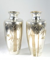 PAIR LARGE JAPANESE SILVER VAS