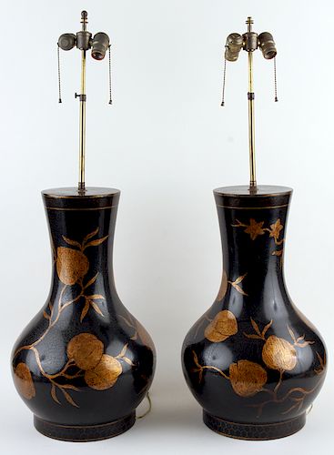 PAIR LARGE LACQUERED TABLE LAMPS