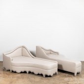 PAIR, LARGE LIGHT GRAY UPHOLST