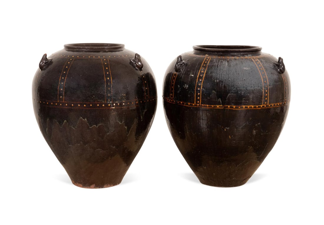 PAIR LARGE MARTABAN GLAZED