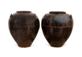PAIR LARGE MARTABAN GLAZED POT