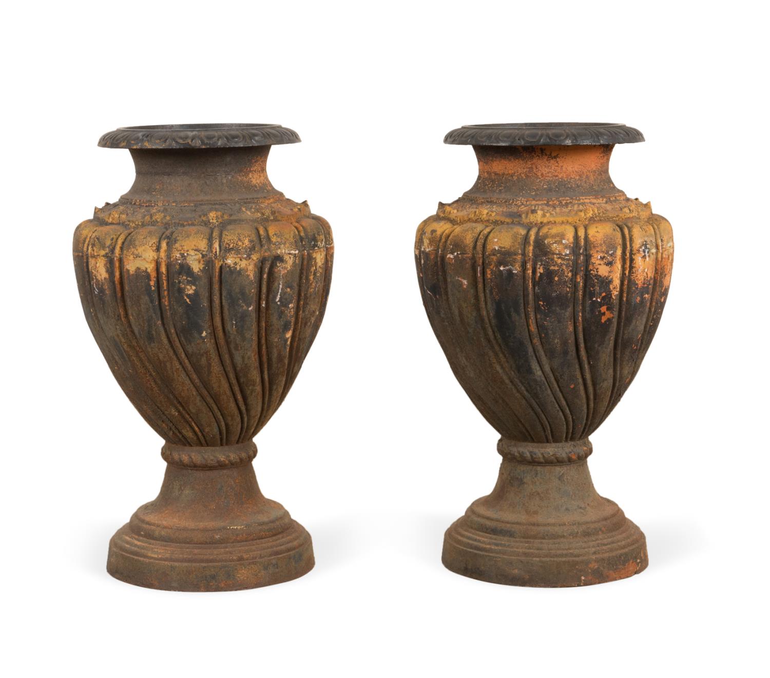 PAIR LARGE PAINTED CAST IRON GARDEN