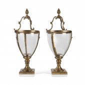 PAIR LARGE REGENCY STYLE BRASS