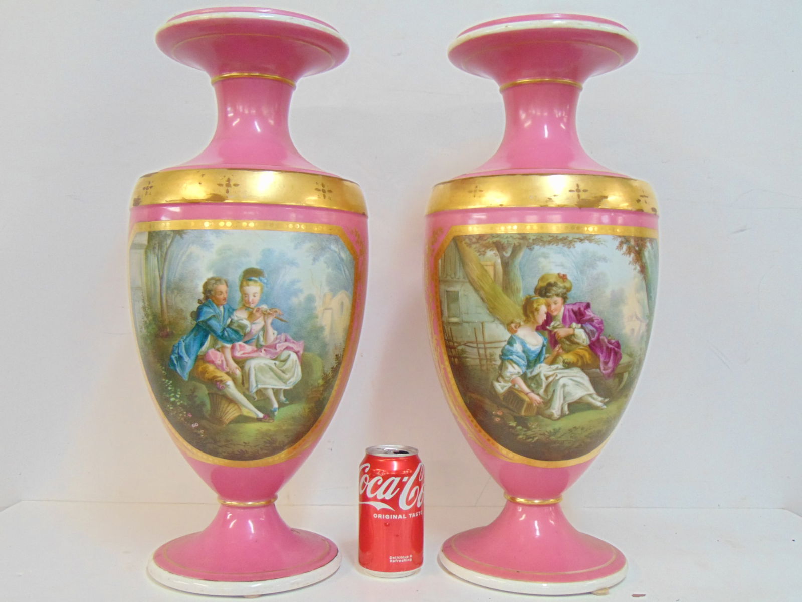 PAIR LARGE SEVRES PAINT DECORATED