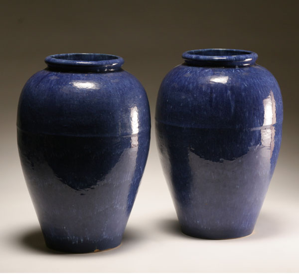 Pair large speckled blue salt glaze