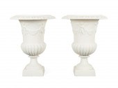 PAIR LARGE WHITE PAINTED CAST