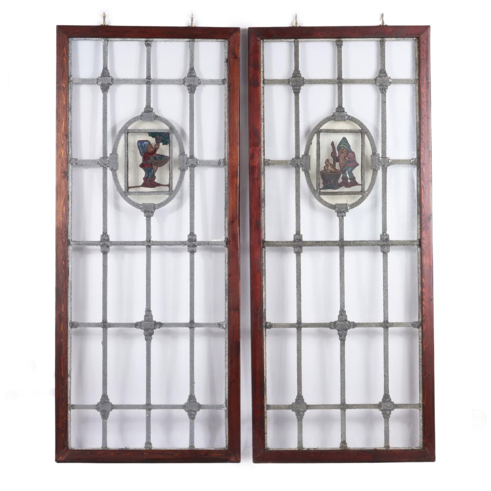 PAIR LEADED GLASS PUB WINDOWS