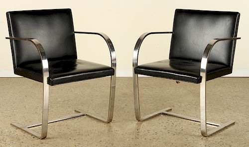 PAIR LEATHER CHROME BRUNO ARMCHAIRS