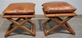 PAIR LEATHER MOUNTED FOOTSTOOL