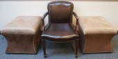 PAIR LEATHER UPHOLSTERED STOOL