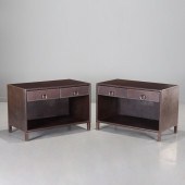 PAIR LEATHER-WRAPPED BEDSIDE T