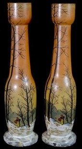 PAIR LEGRAS ENAMELLED ART GLAS