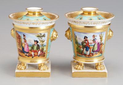 Pair lidded porcelain jars: hand