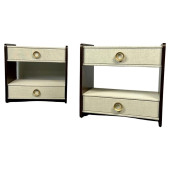 PAIR LINEN WRAPPED NIGHTSTANDS
