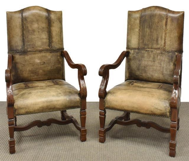 (PAIR) LOUIS XIV STYLE LEATHER