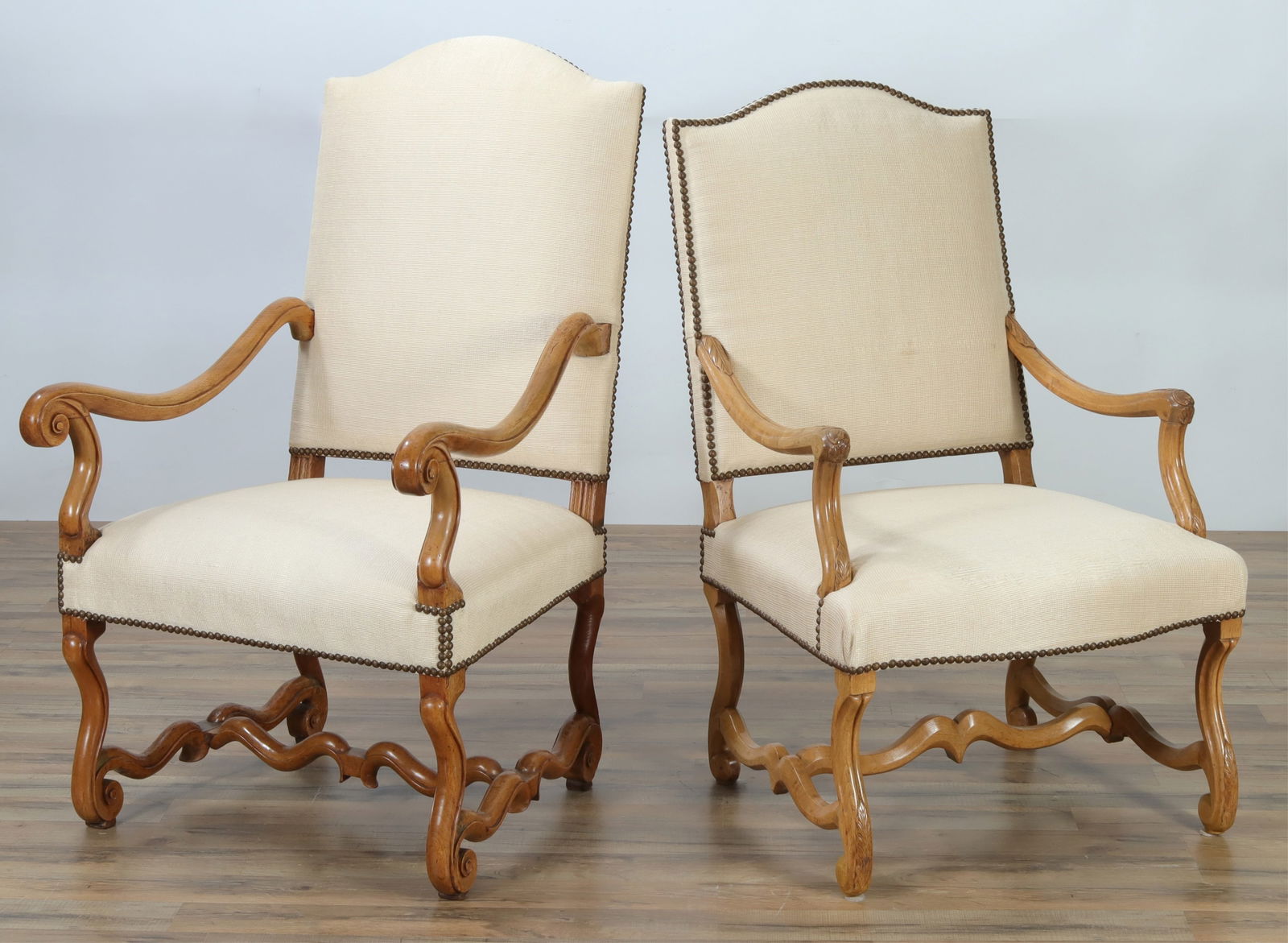PAIR LOUIS XIV WALNUT FAUTEUIL,