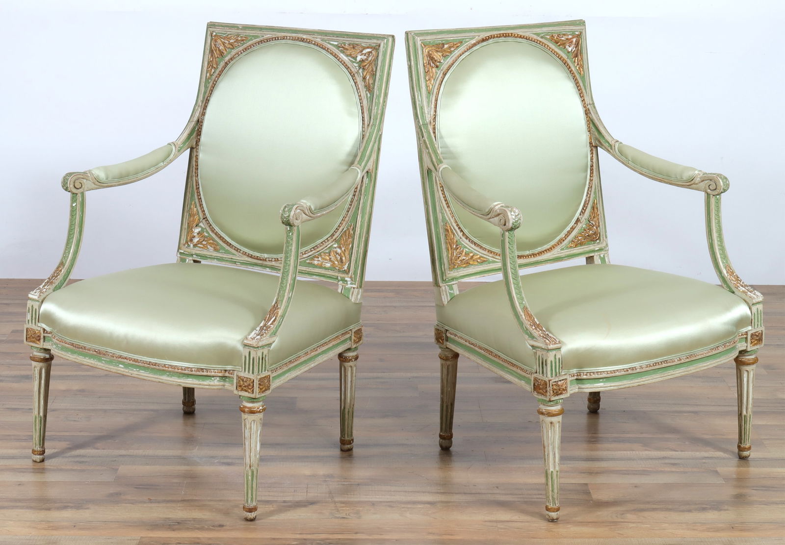 PAIR LOUIS XVI GREEN & GREY PAINTED