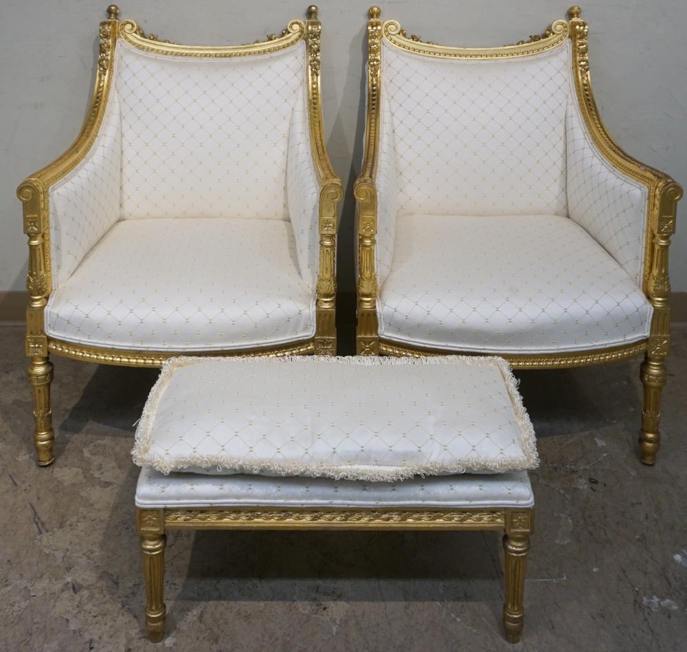 PAIR LOUIS XVI STYLE GILT PAINTED