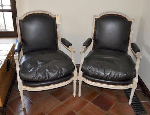 PAIR LOUIS XVI STYLE LEATHER