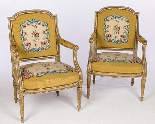 PAIR LOUIS XVI STYLE NEEDLEPOINT