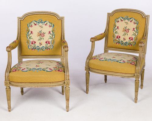 PAIR LOUIS XVI STYLE NEEDLEPOINT