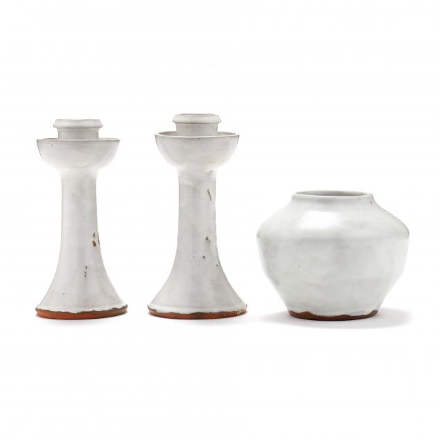 PAIR LOW CANDLESTICKS AND