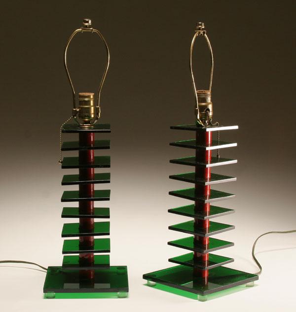 Pair lucite lamps; each with nine