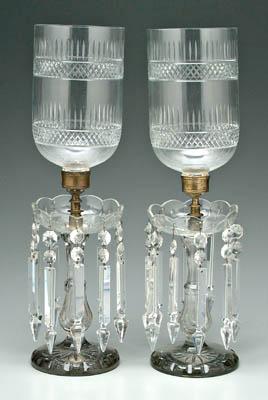 Pair lusters with globes: cut glass