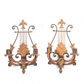 PAIR LYRE FORM TWO LIGHT TOLE