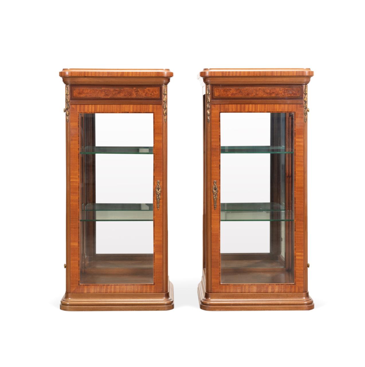 PAIR MAHOGANY, BRASS, & GLASS