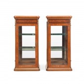 PAIR MAHOGANY, BRASS, & GLASS