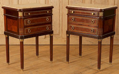 PAIR MAHOGANY MARBLE TOP BRONZE