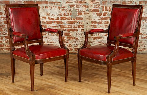 PAIR MAHOGANY OPEN ARM CHAIRS