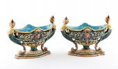 Pair majolica figural centerbo