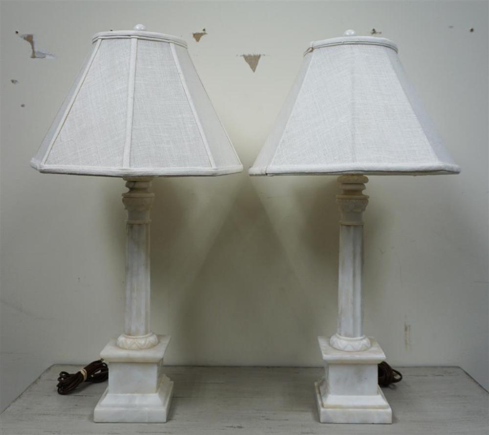 PAIR MARBLE COLUMN-FORM TABLE