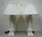 PAIR MARBLE COLUMN-FORM TABLE