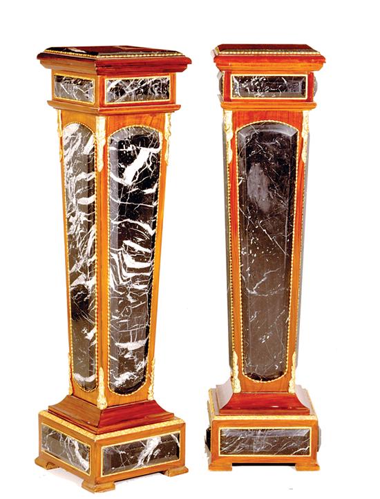 Pair marble-inset mahogany