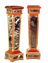 Pair marble-inset mahogany ped