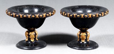 Pair marble veneer urns: each of