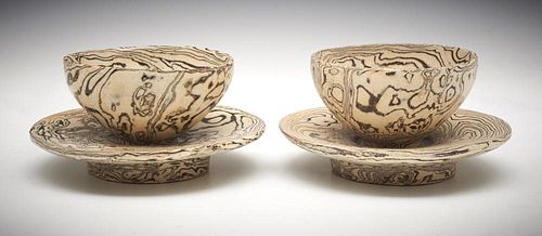PAIR MARBLED CUPSTANDSPair